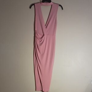 Fashion Nova Pink Vee Neck Body Con Dress